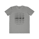 Lock Me Up Locktober 2026 chastity shirt shown in an alternate color, stacked LOCK ME UP type, from Lockedboy by LeatherDaddy.