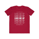 Lock Me Up Locktober 2026 chastity shirt shown in an alternate color, stacked LOCK ME UP type, from Lockedboy by LeatherDaddy.