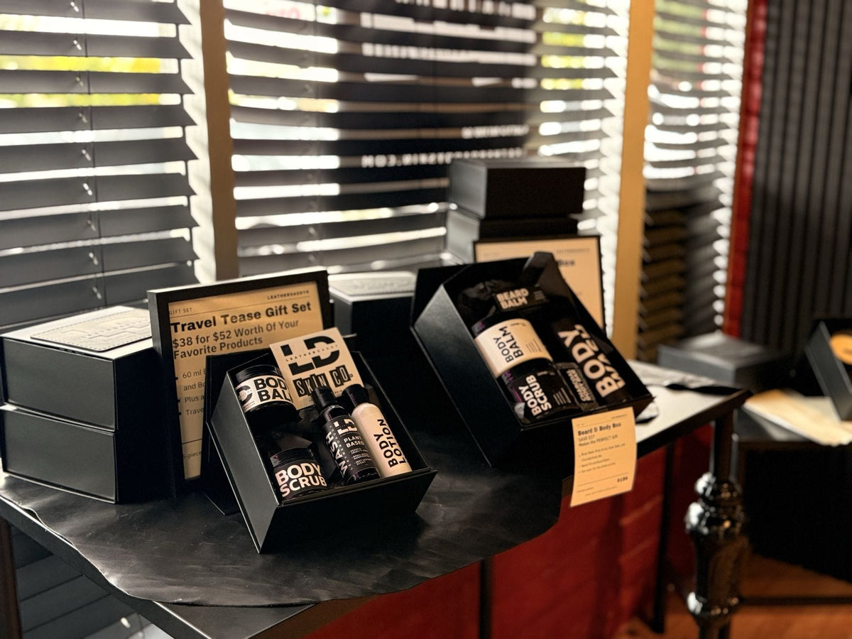LeatherDaddy gift sets on display in the store.