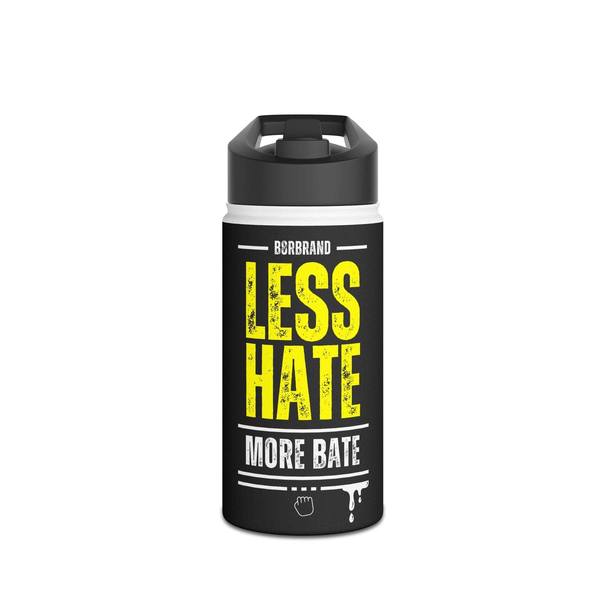 Water bottle 12oz / White Less Hate, More Bate Stainless Steel Water Bottle, Standard Lid -B8rBrand LEATHERDADDY BATOR