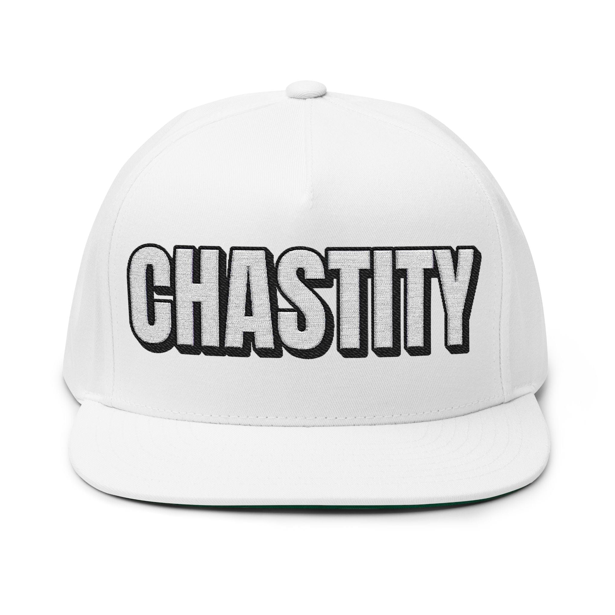 Hats One size / White INTO: CHASTITY Embroidered Flat Bill Cap – Kink Hat for Caged Subs, Keyholder Dynamics & Erotic Denial Enthusiasts LEATHERDADDY BATOR