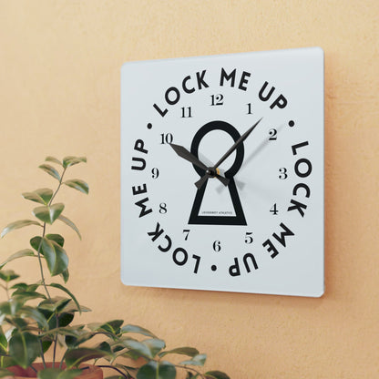 Home Decor 10.75'' × 10.75'' (Square) Lock Me Up Acrylic Wall Clock LEATHERDADDY BATOR
