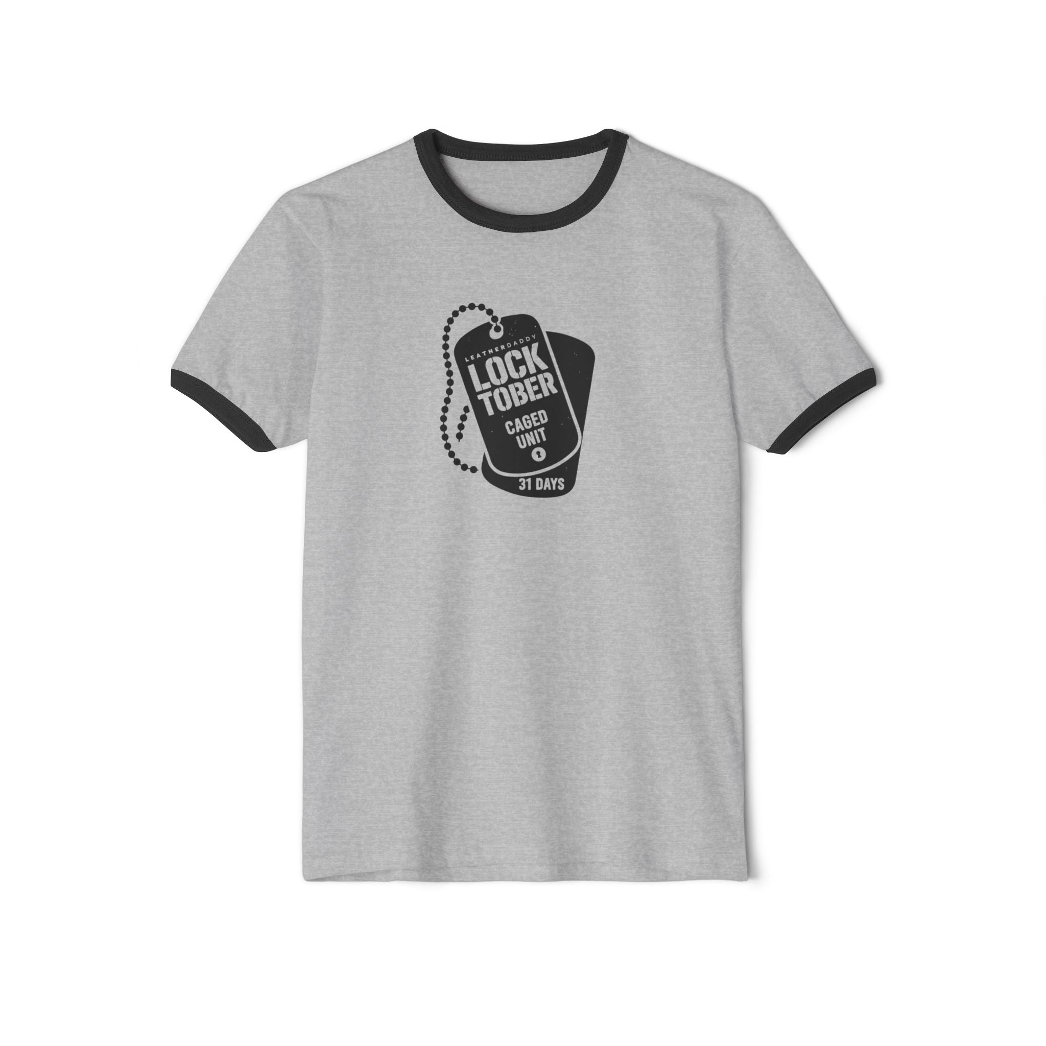 T-Shirt Heather Grey/Black / XS Locktober 2025 Military Ringer Tee – Bold Chastity Merch for Kinky Gear Lovers LEATHERDADDY BATOR
