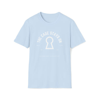 T-Shirt Light Blue / S The Cage Stays On LUX - Chastity Tshirt LEATHERDADDY BATOR